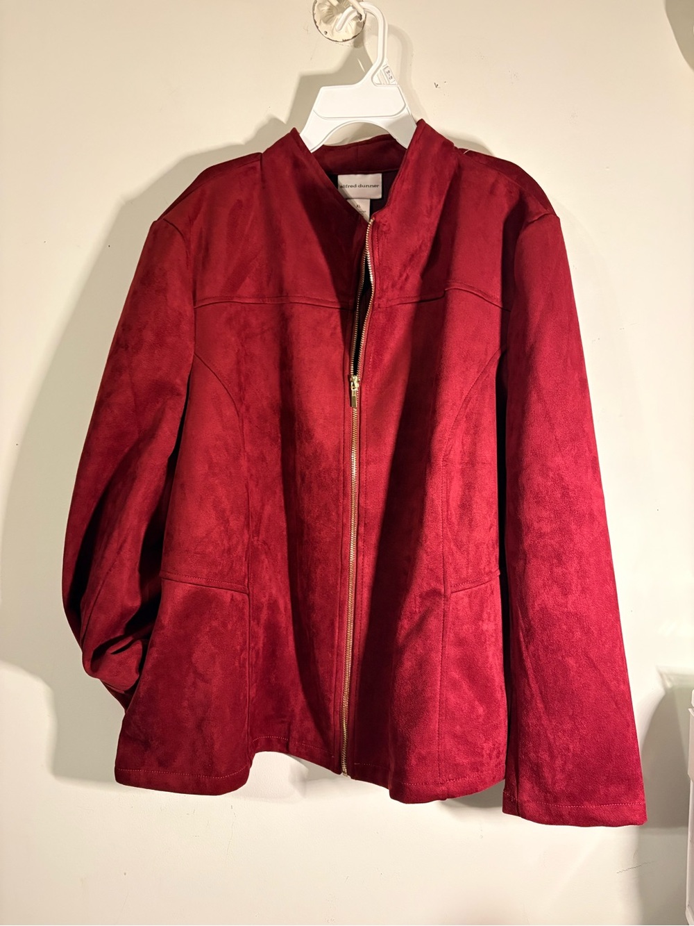 Alfred Dunner Deep Red Suede Zip-Front Jacket